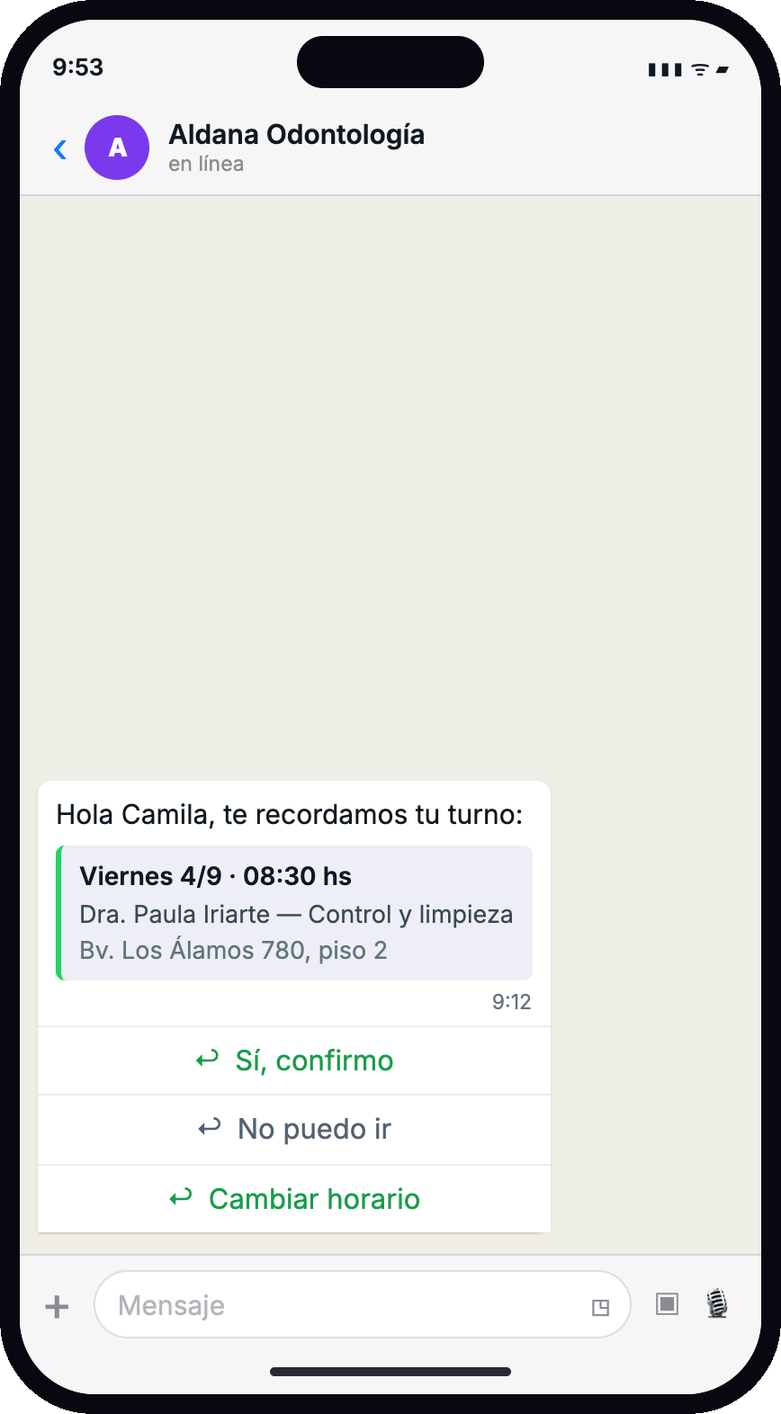Confirmaci&oacute;n por WhatsApp